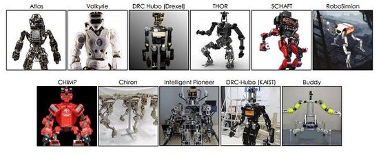 机器人奥运会参赛队的机器人（7个参赛队伍使用Atlas机器人，Intelligent Pioneer弃权）